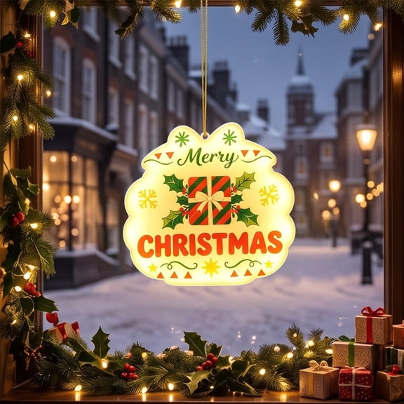 Trovenix Christmas LED Lighted Sign, Festive Printed Shape Decoration for Window Wall Tabletop and Mantel, USB Powered Warm Glow Xmas Party Indoor Decor