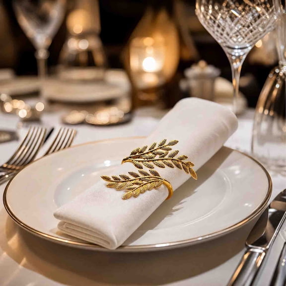 Trovenix Christmas Olive Branch Metal Napkin Rings, 2 Colors Gold and Silver Leaf Napkin Holders, Botanical Table Decor for Wedding Dinner Party Setting