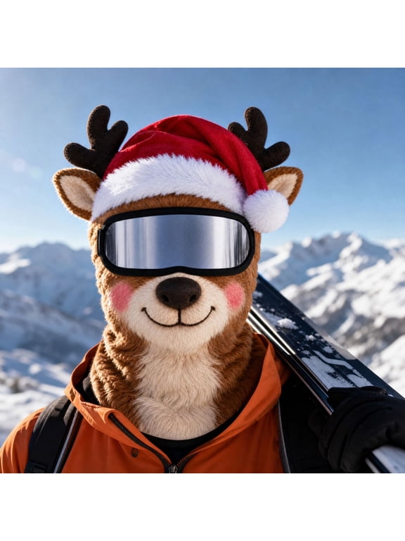Christmas Reindeer Ski Face Cover, Breathable Full Face Windproof Balaclava, Winter Warm Head Hood for Adults Skiing Snowboarding Cycling Holiday Use