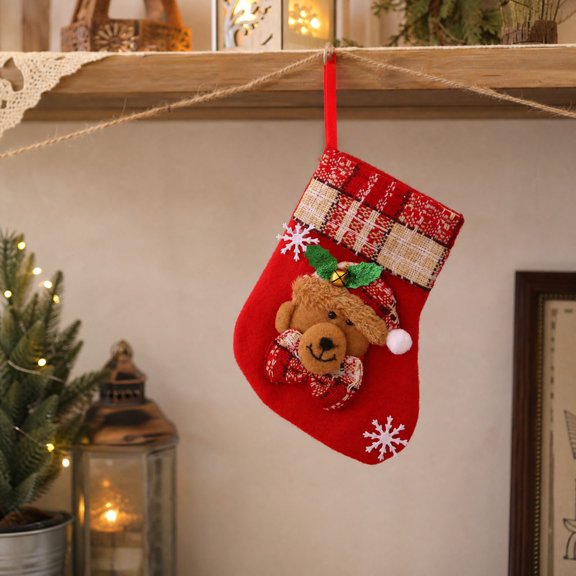 Trovenix Christmas Stocking Pouch Fabric Gift Sack Small Hanging Ornament Socks, Candy Treat Storage Bag for Xmas Tree Decoration Holiday Party Favor