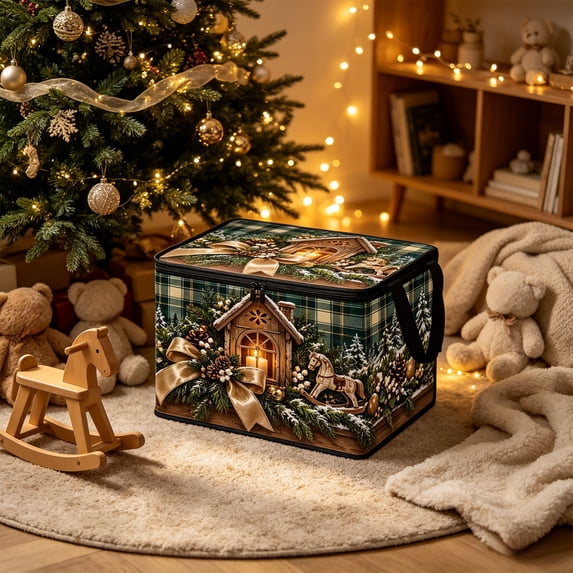 Trovenix Christmas Storage Box Bag Clothing Home Organizer Xmas Holiday Decorative Bin For Clothes Blankets Pillows Sweaters Quilts