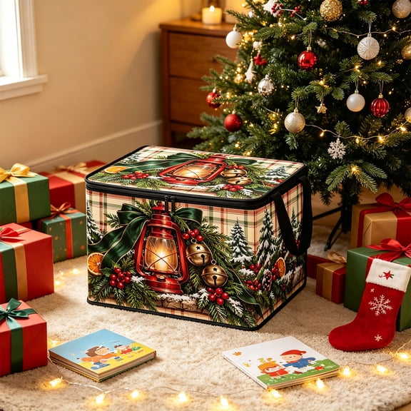 Trovenix Christmas Storage Box Bag Clothing Home Organizer Xmas Holiday Decorative Bin For Clothes Blankets Pillows Sweaters Quilts