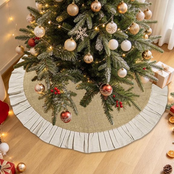 Trovenix Christmas Tree Skirt 35.4 In Burlap Brown Tree Mat for Holiday Tree Base Cover Warm Rustic Xmas Floor Decor Indoor Home Party