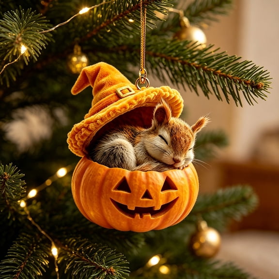 Trovenix Cute Halloween Pumpkin Hanging Ornaments Sleeping Small Animals With Witch Hat Fall Tree Pendant Decor for Halloween Home Party Decoration