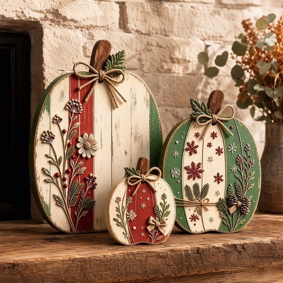 Trovenix Fall Pumpkin Decor Set of 3 Wooden Tabletop Decorations, 2D Flat Pumpkin for Thanksgiving Centerpiece and Cozy Home Styling