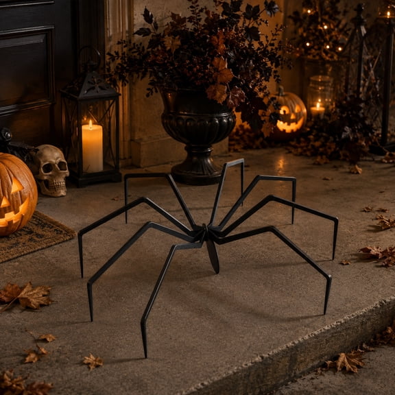 Trovenix Halloween Black Metal Spider Figurine Straight Legs Tabletop Ornament Gothic Indoor Decor for Mantel Cabinet Party
