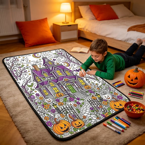 Trovenix Halloween Coloring Blanket Kids Imaginative Hand Drawing Throw Blanket Pumpkin Ghost Themed Flannel Blanket for Holiday Handmade Activity