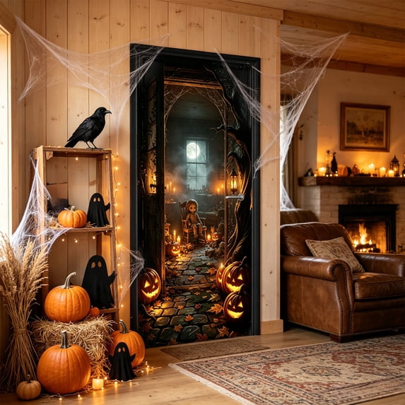 Trovenix Halloween Door Cover Door Curtain 35 x 71 Inch Wall Decoration Festival Party Backdrop for Home Indoor Outdoor Halloween Decor