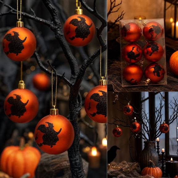 Trovenix Halloween Tree Ornaments Ball Set 6 PCS 2.4 IN Glitter Baubles with Spooky Designs for Party Decor Christmas Tree Halloween Decoration