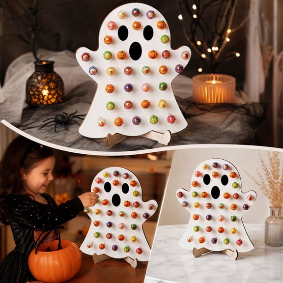 Trovenix Halloween Wooden Lollipop Stand Ghost Pumpkin Web Candy Display Rack Tabletop Treat Decor for Party Dessert Table