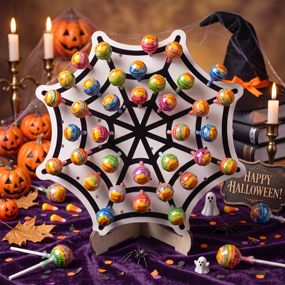 Trovenix Halloween Wooden Lollipop Stand Ghost Pumpkin Web Candy Display Rack Tabletop Treat Decor for Party Dessert Table