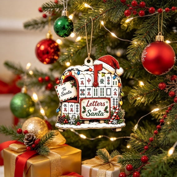 Trovenix Mahjong Ornament Christmas Wooden Themed Hanging Ornament Festive Holiday Tree Decoration For Xmas Home Party Decor Keepsake Gift