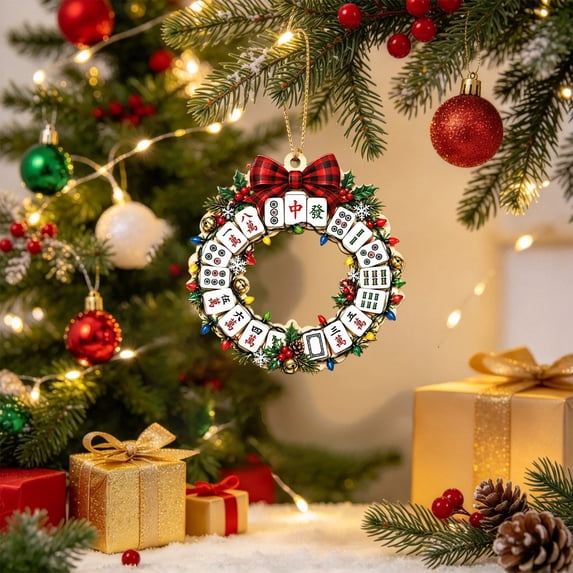 Trovenix Mahjong Ornament Christmas Wooden Themed Hanging Ornament Festive Holiday Tree Decoration For Xmas Home Party Decor Keepsake Gift