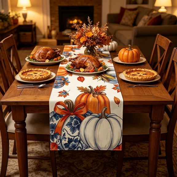 Trovenix Maple Leaf Linen Table Runner Orange Fall Thanksgiving Dining Table Decor For Kitchen Home Harvest Setting
