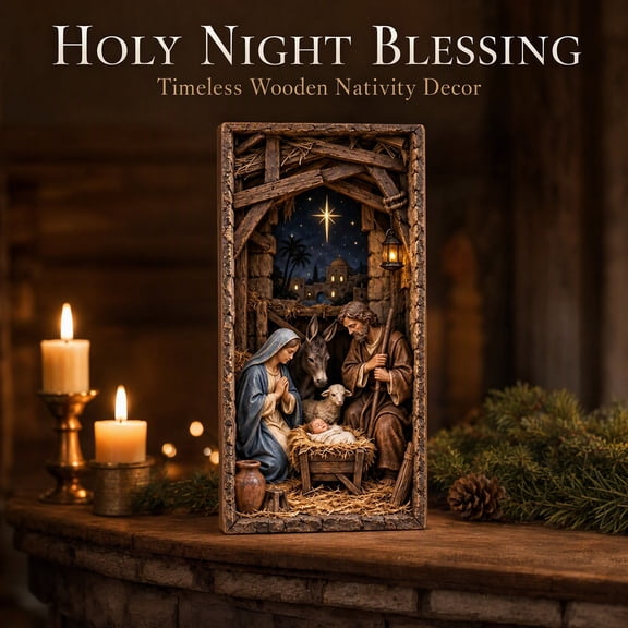 Trovenix Nativity Scene Holy Family Wooden Decor, Classic Bethlehem Manger Art Print on Wood Board, Religious Christmas Tabletop Decor for Home Mantel