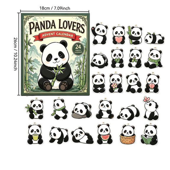 Trovenix Panda Lovers Advent Calendar 24 Pcs Cute 2D Flat Acrylic Hanging Ornaments Christmas Countdown Calendar Set Holiday Gift