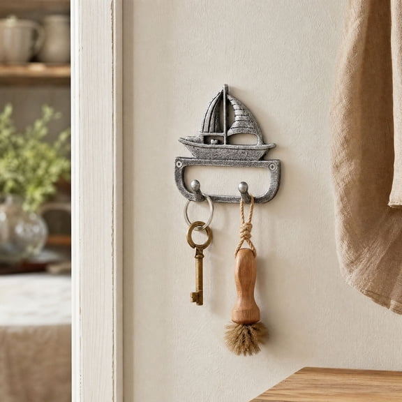 Trovenix Sailboat Wall Hooks, Decorative Nautical Hangers for Home, Villa Courtyard and Garden, Wall Coat and Sundries Hooks, Rustic Nautical Decor