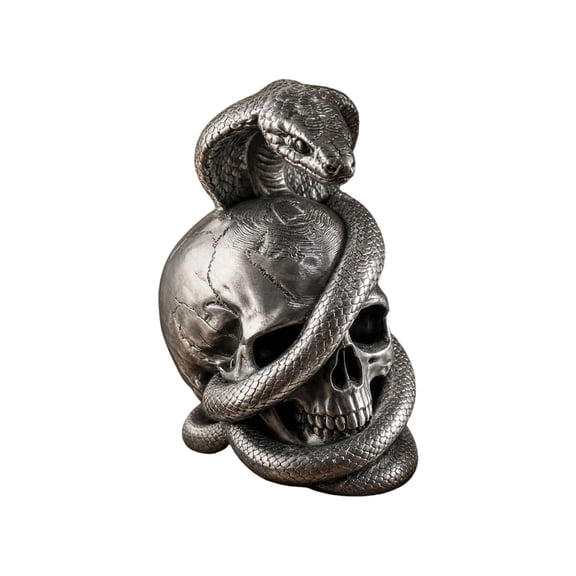 Trovenix Snake Wrapped Skull Statue Printed Gothic Serpent Sculpture Vintage Figurine Halloween Tabletop Decor For Home Desk Shelf