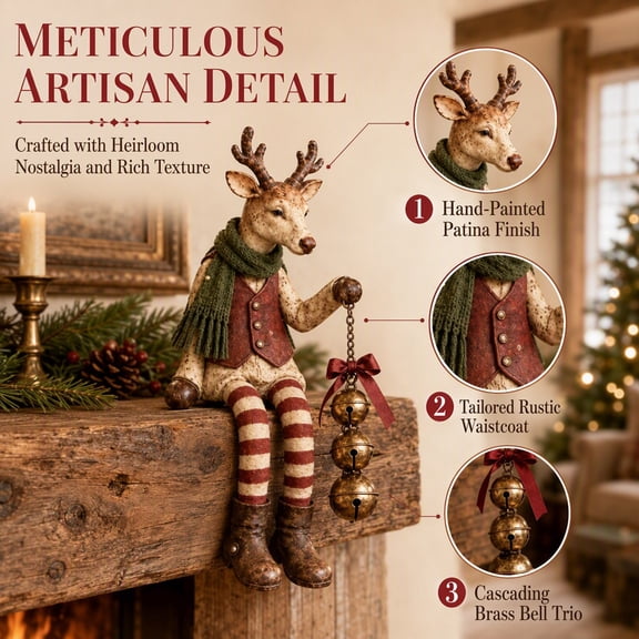 Trovenix Vintage Reindeer Decor Retro Standing Deer Figurine Statue Rustic Farmhouse Tabletop Ornament For Home Living Room Shelf Mantel Christmas Holiday