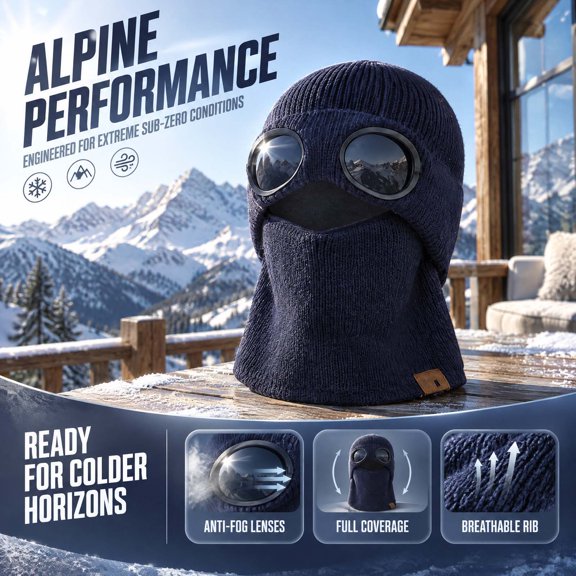 Trovenix Winter Knit Hat With Goggles Lined Full Face Cover Windproof Thermal Warm Ski Cap For Men Women Outdoor Cycling Skiing Snowboarding Cold Weather