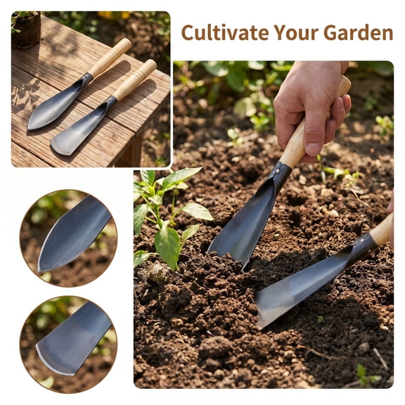 Trowel Garden Tool, Garden Trowel Heavy Duty, Weed Pulling Tool, Seed Planting Tool, 13 Inch Wide Flat Head Hand Shovel with Solid Wooden Grip for Digging, Transplanting,