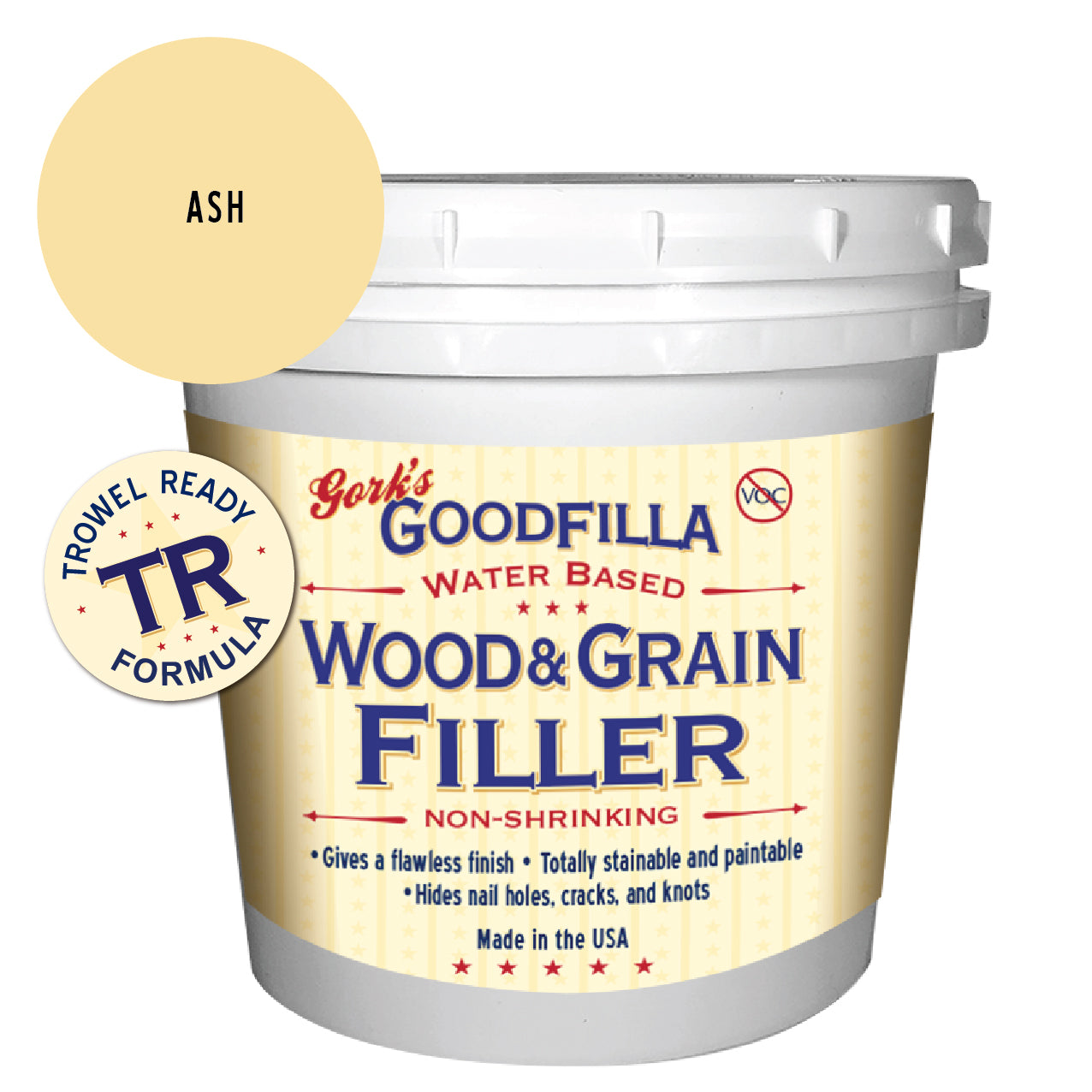 TrowelReady WaterBased Wood & Grain Filler Size QUART, Color ASH
