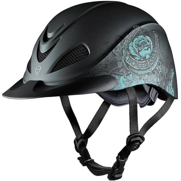 Troxel Rebel Western Riding Helmet - Low Profile Bold Graphics, ASTM/SEI Certified - Multiple Sizes Turquoise Rose / Small