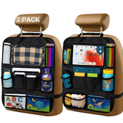 Troxlin 2-Pack 24"x16" Backseat Car Organizer with 10" Tablet Holder &amp; 9 Pockets - Waterproof Kick Mats