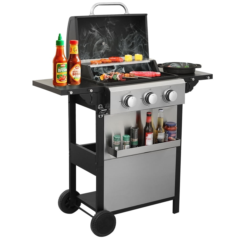 バーベキュー・調理用品 Black LabelFlatBurnerFullBlackverGS-450R SHINPT 40000 BTU Gas Grill, 3-Burner Stainless Steel BBQ
