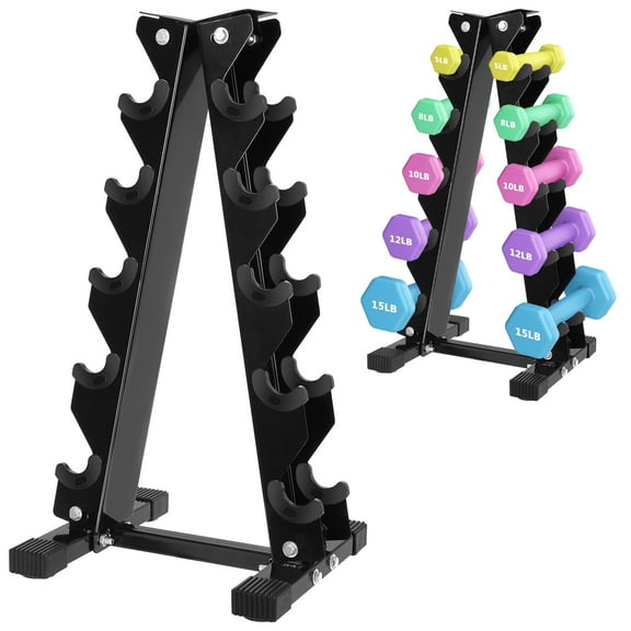Troxlin Dumbbell Rack 5-Tier – Heavy-Duty Weight Storage Stand for Home Gym, Padded Slots & Black Steel Frame (Dumbbells Not Included)