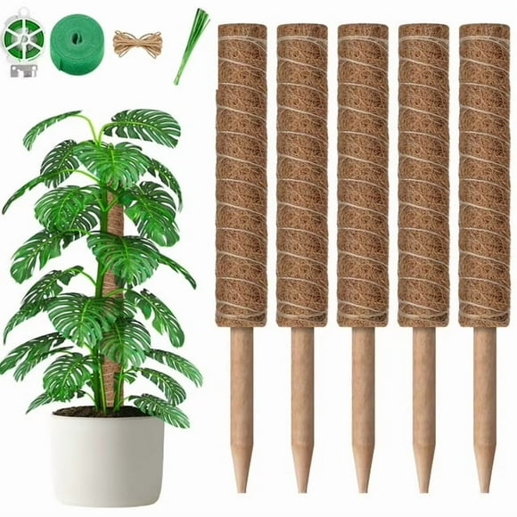 Troxlin Moss Pole for Climbing Plants, 5 Pack 15" Coir Totem Poles for Indoor and Outdoor Plants, Natural Coconut Fiber, Stackable Support Stakes for Plant Training