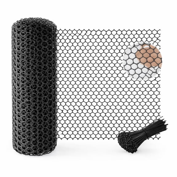 Troxlin Plastic Garden Fence Net Roll, 40cm x 8m Animal Barrier - Black Temporary Poultry and Pet Enclosure with Zip Ties for Rabbits, Dogs, Deer(Black)