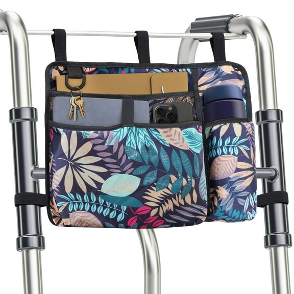 Troxlin Walker Storage Bags for Seniors – Waterproof Walker Organizer Pouch with Multiple Pockets, Fits Standard Walkers, Wheelchairs– Elderly Mobility Aid Accessories for Men & Women(Maple Leaf)