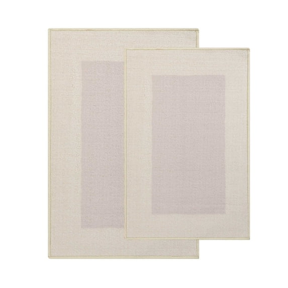 Troy 2-Piece Modern Washable Solid Non-Slip Kitchen Mat Set, Cream