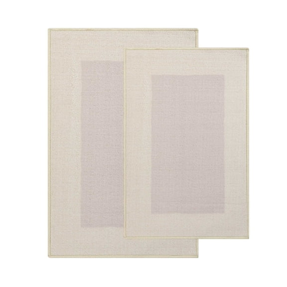 Troy 2-Piece Modern Washable Solid Non-Slip Kitchen Mat Set, Cream