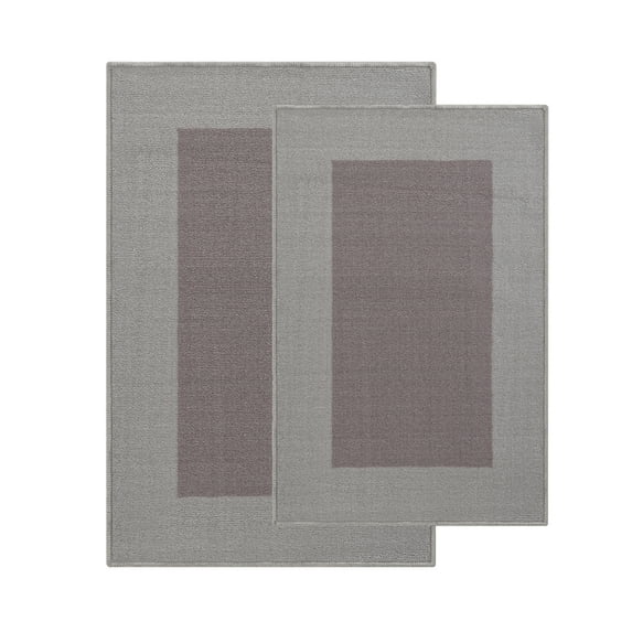 Troy 2-Piece Modern Washable Solid Non-Slip Kitchen Mat Set, Grey