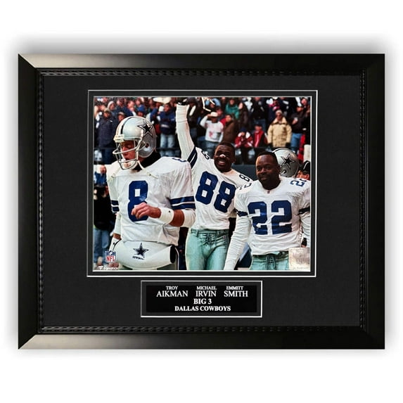 Troy Aikman, Michael Irvin Emmitt Smith Dallas Cowboys Unsigned Photo Framed to 11x14