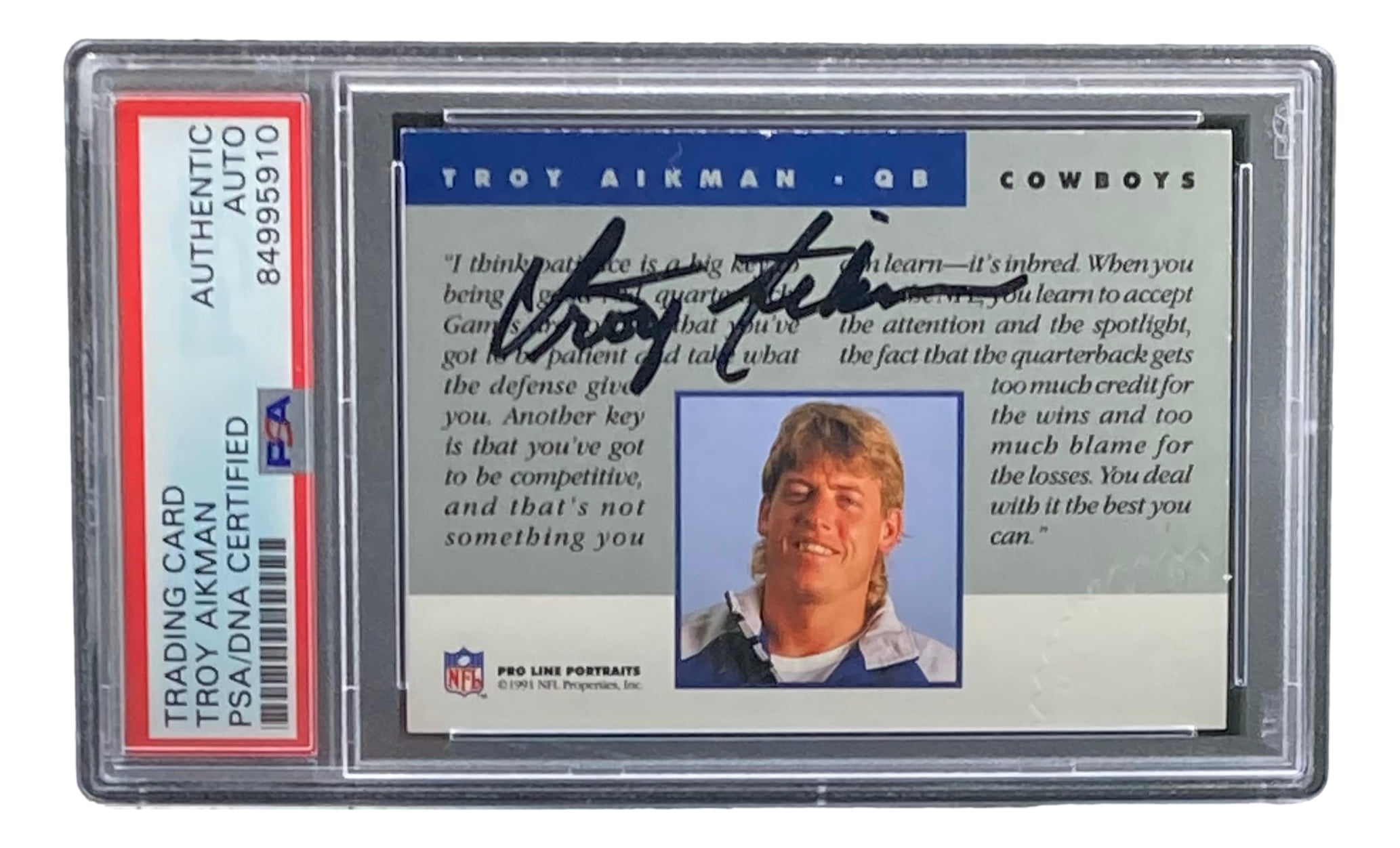 Troy Aikman Signed Dallas Cowboys 1991 Pro Line Portraits
