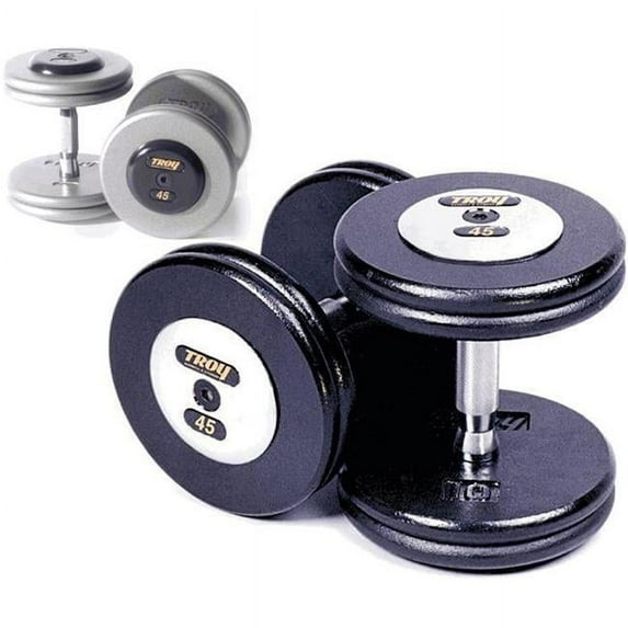 Troy Barbell HFDC-17.5C Pro-Style Dumbbells - Gray Plates And Chrome End Caps - 17.5 Pounds - Sold as Pairs
