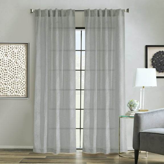 Troy Faux Linen Dual Header Printed Curtain Panel 52" x 84" in Grey