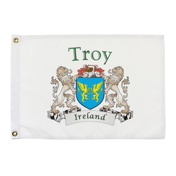 Troy Irish Coat of Arms Small White Flag - 16"x10.5" inches