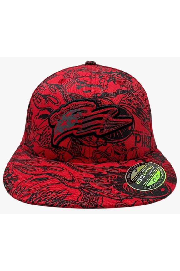 s Men's Hat All Over History Print 210 Fitted Flex Fit Cap (S/M ( 6 7/8 - 7 1/4), Red)