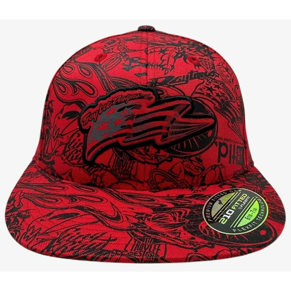Troy Lee Designs Men's Hat All Over History Print 210 Fitted Flex Fit Cap (S/M ( 6 7/8 - 7 1/4), Red)
