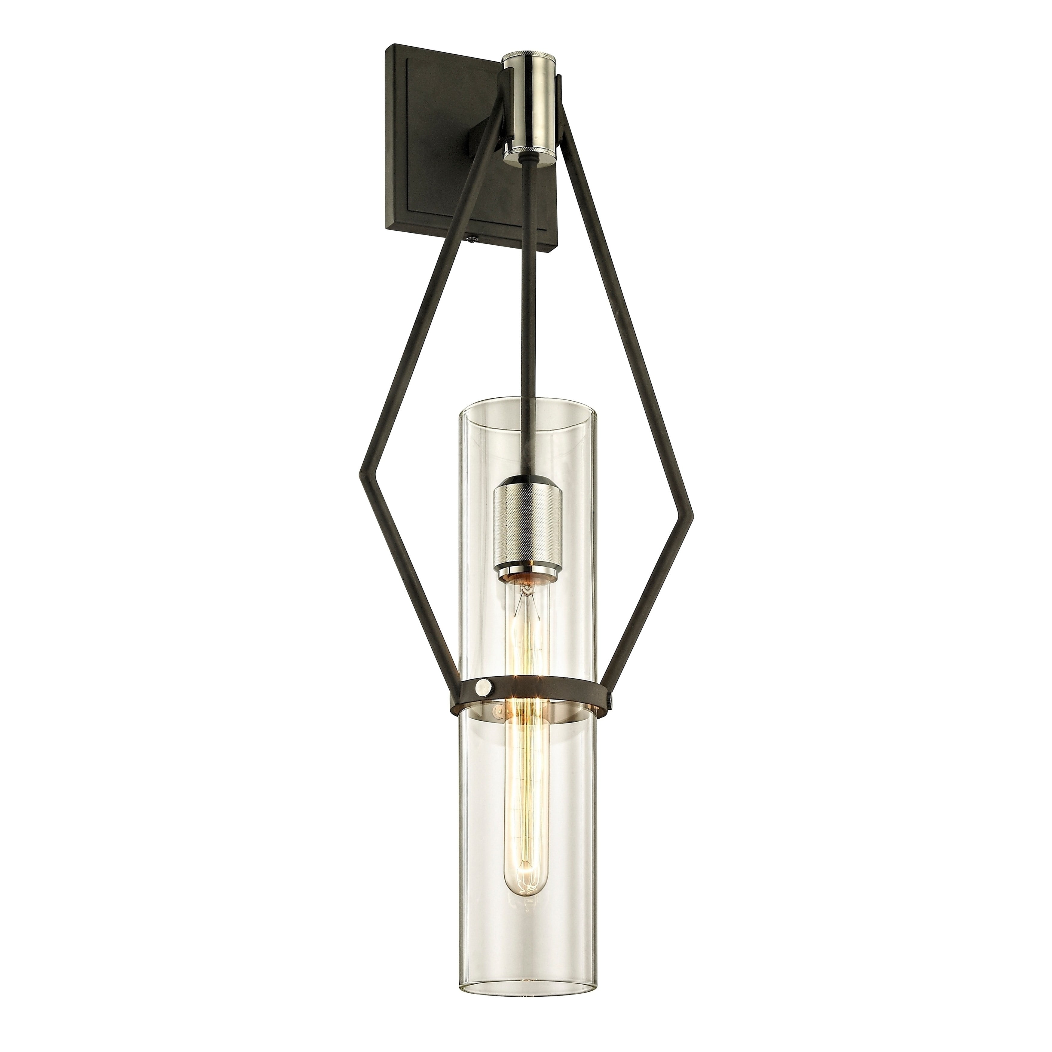 Textured Black and Polished Nickel Telescoping Glass Wall Sconce