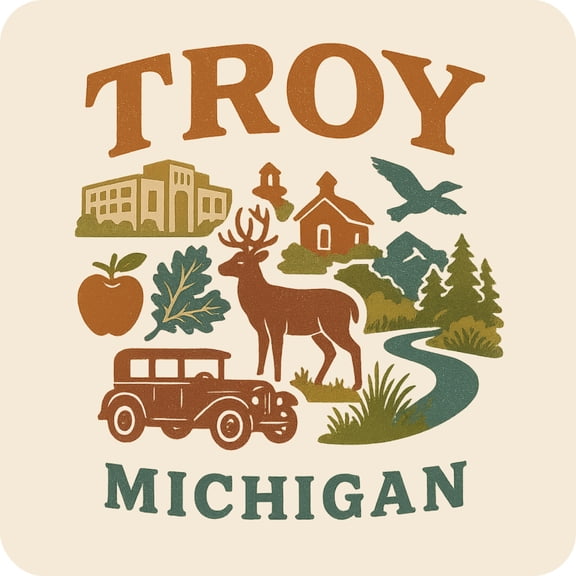 Troy Michigan Keepsakes Souvenir Vinyl Sticker – Destination Travel Keepsake Collectible (3-Inches Wide)