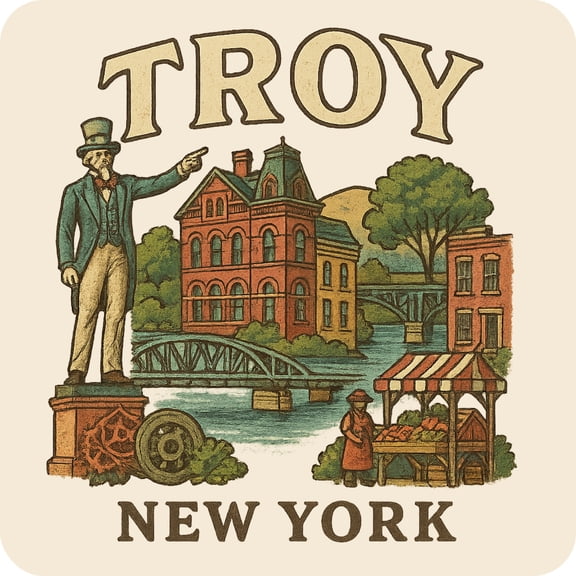 Troy New York Keepsakes Souvenir Vinyl Sticker – Destination Travel Keepsake Collectible (3-Inches Wide)