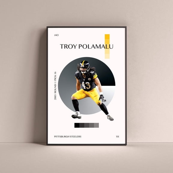 Troy Polamalu Poster Pittsburgh Steelers NFL Football Art for Sports Fans Wall Decor Size 24x36 Unframed Poster