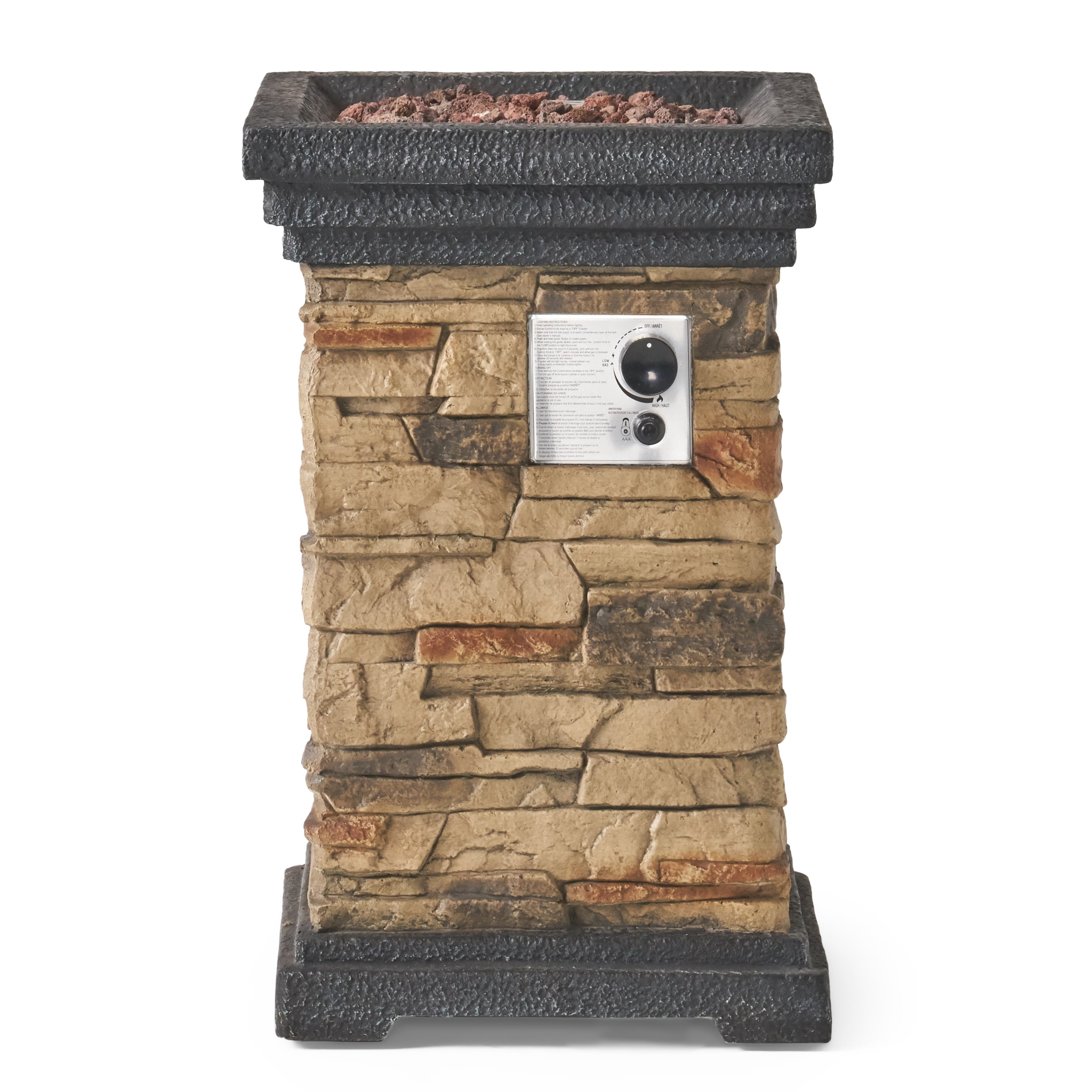 Natural Stone Square Gas Fire Pit with Lava Rocks