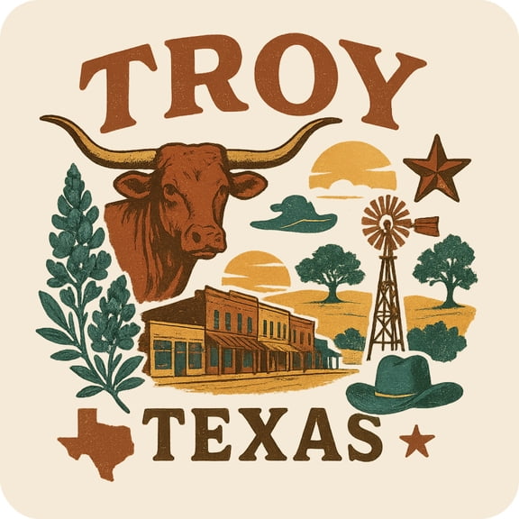 Troy Texas Keepsakes Souvenir Vinyl Sticker – Destination Travel Keepsake Collectible (4-Inches Wide)