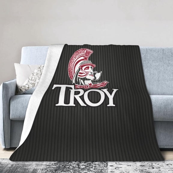Troy University Logo Fleece Blanket, Very Soft Microfiber Flannel Blanket for Couch Warm and Cozy for All Seasons